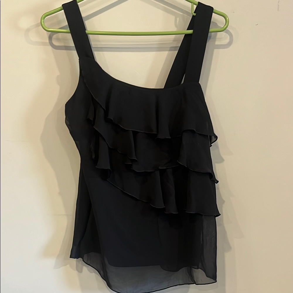Black Ruffled Sleeveless Top